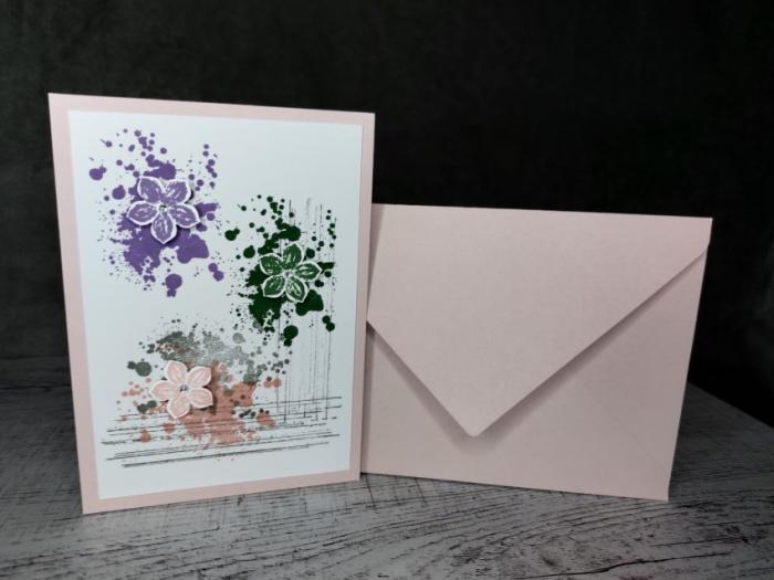 Grußkarte mit Blüten Rosa handgemacht